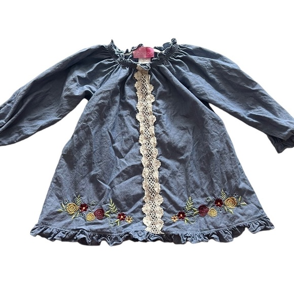 Good Lad Girls Long Sleeve Embroidered Denim Style Dress Size 4T - Picture 1 of 7